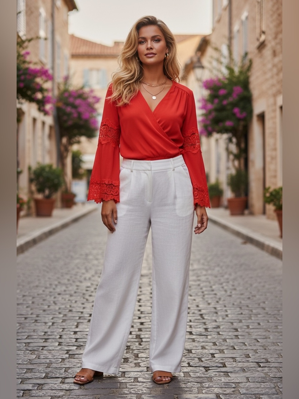 INC International Concepts Red Lace Sleeve Surplice Blouse | NWT | Plus Size 0X